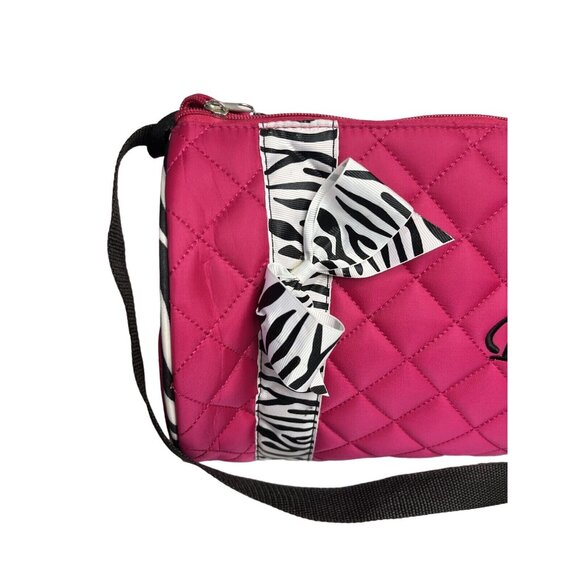 Dance Duffle Bag Girls Quilted Zebra Pattern Ribbon Pink - Picture 3 of 9